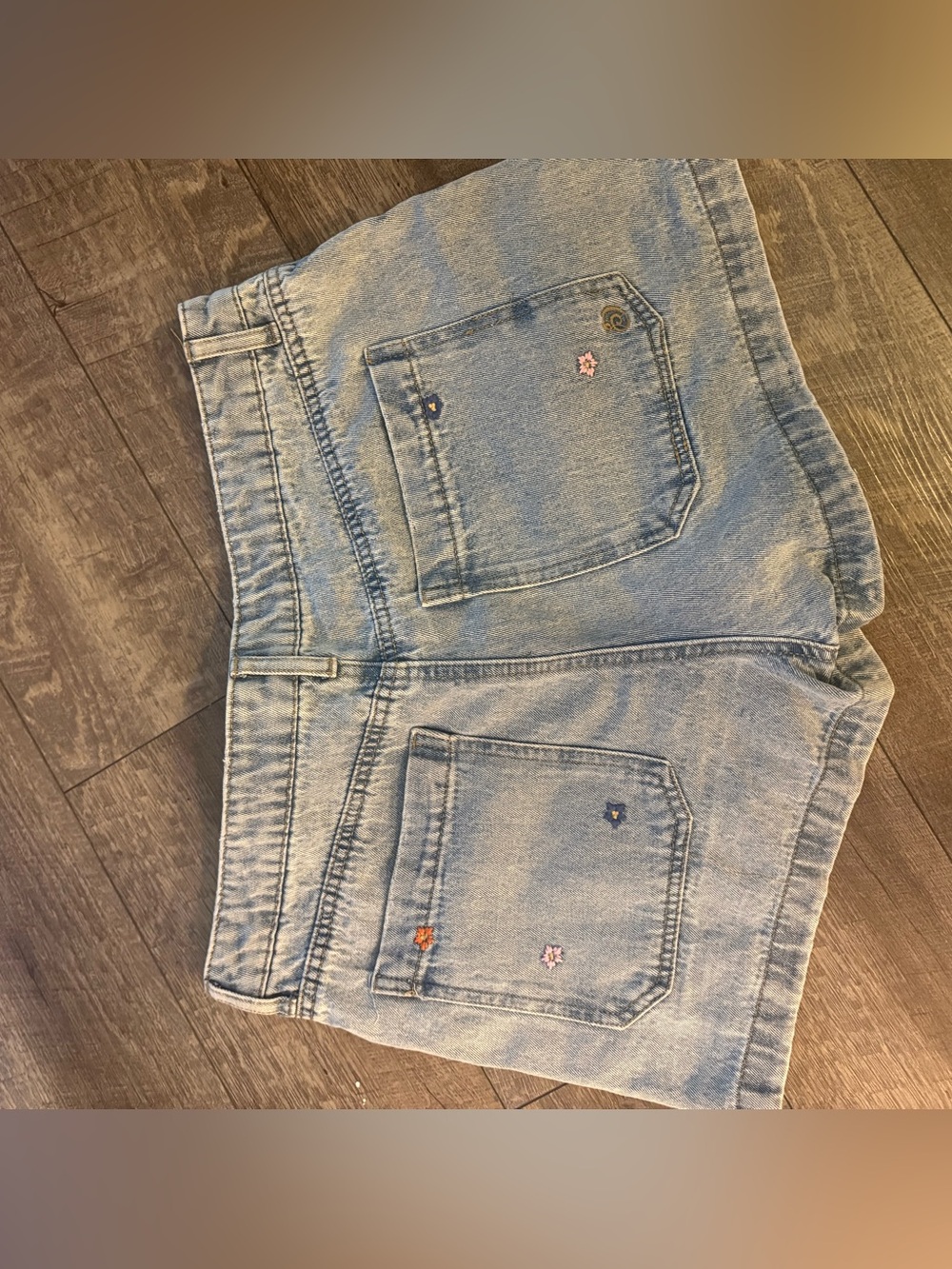 Indigo Rein Light Blue Denim Jean Shorts with Embroidered Flowers